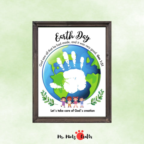 Earth Day handprint art printable, ideal for Sunday school activities and Bible lessons, highlighting care for God's creation with a joyful handprint craft for kids.