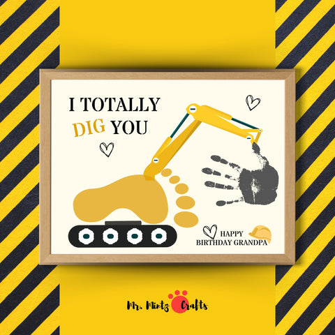 Excavator Handprint Craft for Grandpa – A fun construction-themed keepsake for kids to make. Ideal for Grandpa’s birthday or Grandparents’ Day, this printable lets children create a meaningful handprint gift featuring an excavator and the phrase “I Totally DIG You.”