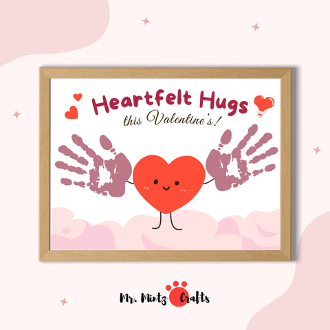 Valentine’s Day handprint craft with a cute heart design and handprint hugs for kids.