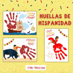 Huellas de Hispanidad – manualidades imprimibles para niños, actividades educativas de pintura de manos para el Día de la Hispanidad y proyectos culturales sobre España y Colón.
