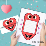 Printable folding heart card with customizable message space and vibrant designs for Valentine’s Day.