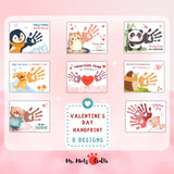 Valentine’s Day handprint craft bundle featuring 8 adorable animal-themed designs for kids.