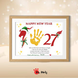 2027 New Year handprint craft for kids featuring a colorful Happy New Year design, child’s handprint, festive decorations and a short New Year poem. Printable keepsake activity for preschool, kindergarten, classroom celebrations and families.