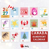 2027 Canadian handprint calendar printable for kids with 12 monthly crafts, Canada Day and Remembrance Day handprint art