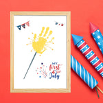 Celebrate Independence Day with this vibrant 4th of July handprint art craft. Perfect for kids, this printable template features a sparkler made from a handprint, adding a personal touch to your holiday decor. Ideal for preschool and toddler activities.