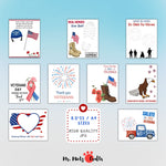 Veterans Day Handprint Craft Bundle with 9 patriotic designs for kids to honor veterans with personalized handprints.