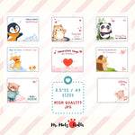 Valentine’s Day handprint craft bundle featuring 8 adorable animal-themed designs for kids.