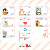 Valentine’s Day handprint craft bundle featuring 8 adorable animal-themed designs for kids.