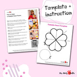 Foldable Heart Flower craft template showing step-by-step instructions and completed flower, perfect for Valentine’s Day activities for kids.