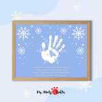 Snowflake handprint craft for kids with a sentimental winter poem, perfect for creating lasting keepsakes and seasonal decorations.