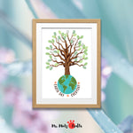 Downloadable Earth Day Tree Craft Printable for kids, designed to use fingerprints as leaves, perfect for preschool art projects and spring classroom Earth Day activities.