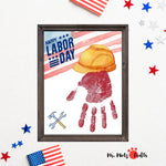 Celebrate Labor Day with a handprint craft featuring a construction hat and tools, perfect for kids’ holiday art projects.