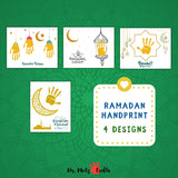 Printable Ramadan Handprint Art Craft with stars and moon, serving as creative Islamic Crafts for Kids or a special Ramadan Gift from Kids to beautify any Ramadan Decor