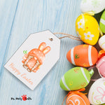 Easter gift tag printable sheet with 12 colorful bunny tag designs, perfect for Easter baskets, kids’ gifts, or spring party favors. Easy-to-cut JPG.
