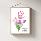 Personalized Teacher Appreciation Printable Art featuring a vibrant bouquet of tulips with a child's handprint and the message 'If Teachers Were Flowers, I'd Pick You.' Ideal for Teacher Appreciation Week or as a unique end-of-year gift to show gratitude.