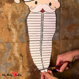 Santa Beard Christmas Countdown Craft for kids, featuring a printable template to trim Santa’s beard daily as part of a fun DIY Christmas activity.