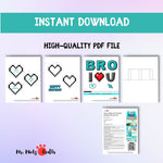 IT programmer pop‑up card craft printable with pixel art ‘I ❤️ U’ message, accordion sides, ideal tech gift for coder dad, uncle or teacher on Father’s Day or birthday.