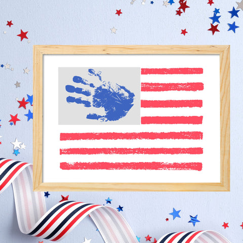 Celebrate Independence Day with this unique Handprint Art for the Fourth of July. This craft features a child’s handprint forming the blue section of an American flag, perfect for your kid’s first 4th of July. Ideal for preschool toddler activities.