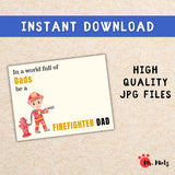 Father’s Day footprint craft featuring a cute firefighter boy illustration with the quote “In a world full of dads, be a firefighter dad” and space to stamp a child’s footprint as part of the design. Great keepsake for toddlers and preschoolers.