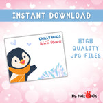 A Valentine’s Day handprint craft featuring a cheerful penguin wearing an orange scarf, with a child’s black handprint on the design. Perfect for preschool and kindergarten children, this craft template encourages creativity and makes a heartfelt keepsake for loved ones.