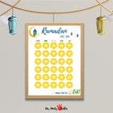 Printable Ramadan countdown calendar with beautiful Islamic design, perfect for kids and families. Includes stars to cut and stick daily, creating a meaningful Ramadan tradition.