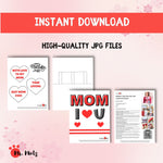 Printable pop-up Mother’s Day card craft for kids with 3D “MOM” message inside. Great for classroom gifts or at-home projects.