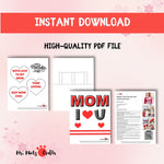 Printable pop-up Mother’s Day card craft for kids with 3D “MOM” message inside. Great for classroom gifts or at-home projects.