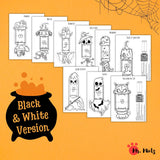 Printable Halloween puppet craft for kids featuring characters like Ghost, Vampire, and Mummy, perfect for preschool and kindergarten.
