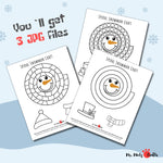 Paper Spiral Snowman Ornament Craft for kids, featuring a printable design with hat, scarf, and carrot nose for holiday decorations.