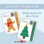 Interactive Christmas craft for kids featuring gingerbread and tree puppets with emotion strips for playful learning.