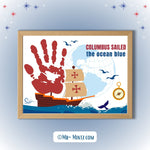 Columbus Day printable handprint template for kids. Classroom poster features a sailing ship, globe, compass, birds, and the line “Columbus sailed the ocean blue.” Quick, low-prep craft for K–2; ideal for explorers/history lessons, hallway displays, or October bulletin boards. Includes A4 + 8.5”×11”.
