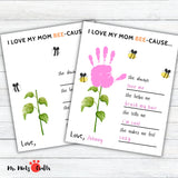Handprint Mother's Day Art Craft for Mom and Grandma, featuring 'I Love My Mom' and 'I Love My Grandma' printable templates. Perfect for creating a personalized handprint keepsake gift for Mother's Day