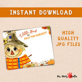 Close up of printable scarecrow handprint craft template for kids – autumn and Thanksgiving DIY art activity
