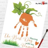 Are you looking for a fun Thanksgiving art project to work on with the kids this year?  This easy pumpkin handprint craft is such an adorable keepsake! Kids will love making these pumpkin handprints!