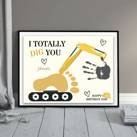 Celebrate your construction-loving dad's birthday with our handprint craft that says, I dig my awesome dad! This personalized gift is a heartfelt way to show your appreciation. Perfect for construction-themed birthdays, it promotes creativity and captures cherished memories.