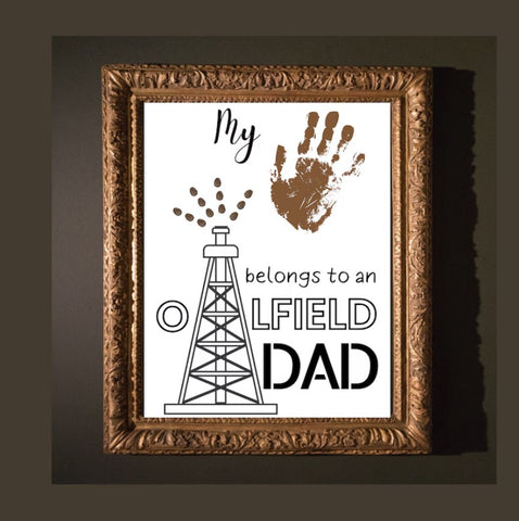 A colorful handmade card with a Father's Day theme, featuring a white background. The card exudes a warm, personalized touch meant to celebrate and honor a father working in the oilfield industry.