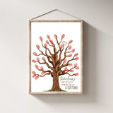Customizable Teacher Appreciation Fingerprint Tree Art titled 'Teachers Plant the Seeds of Knowledge That Last a Lifetime.' Perfect for class gifts or as a unique thank you to educators, this digital print allows students to add their fingerprints as leaves, creating a personalized and meaningful keepsake.
