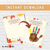 Capture time this Thanksgiving with this sweet and simple turkey handprint art template. A great craft for your daycare or preschool kids! The perfect gift for Mom, Dad or the Grandparents!