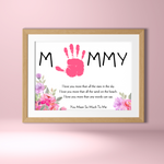 Need a simple gift idea for Mothers Day? Use your childs handprint to create a beautiful keepsake and message with this handprint printable with poem.
