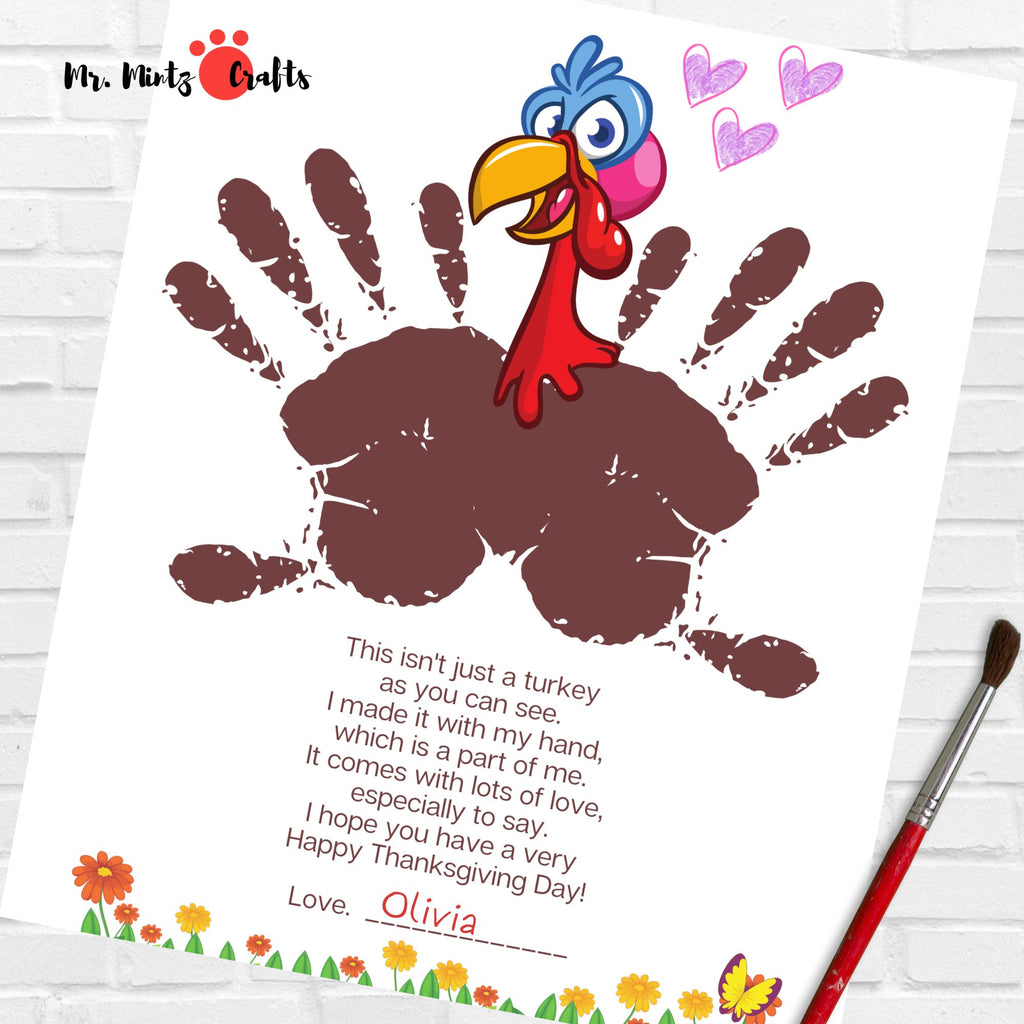 Turkey Handprint Art with Poem – Mintz: Easy Crafts and