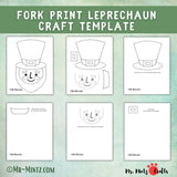 Grab a PDF of the leprechaun's template. The hat, buckle, black band and face are on separate templates for ease of printing on colored paper. Fun for this fork print craft!