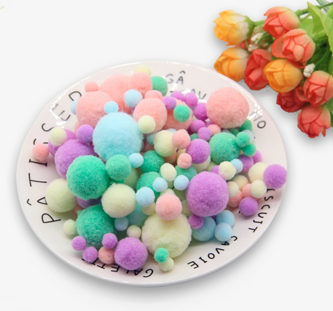 Multi-Color Glitter Pom Poms. Assorted Sizes. 200pcs